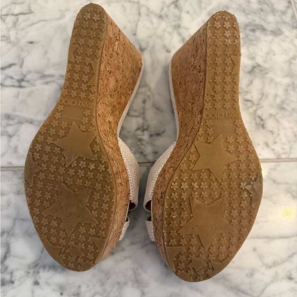 Jimmy Choo White Cross Strap Cork Wedge Sandals Size 38 - Picture 4 of 4